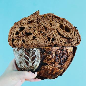 Abraham Chocolate / cacao / cranberry sourdough first slice