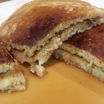 Bubbles banana oat pancakes first slice