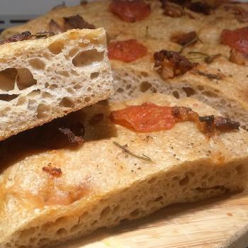 Bubbles whole wheat focaccia  first slice