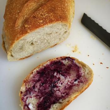 Butterfly Pea Tea Sourdough  first slice